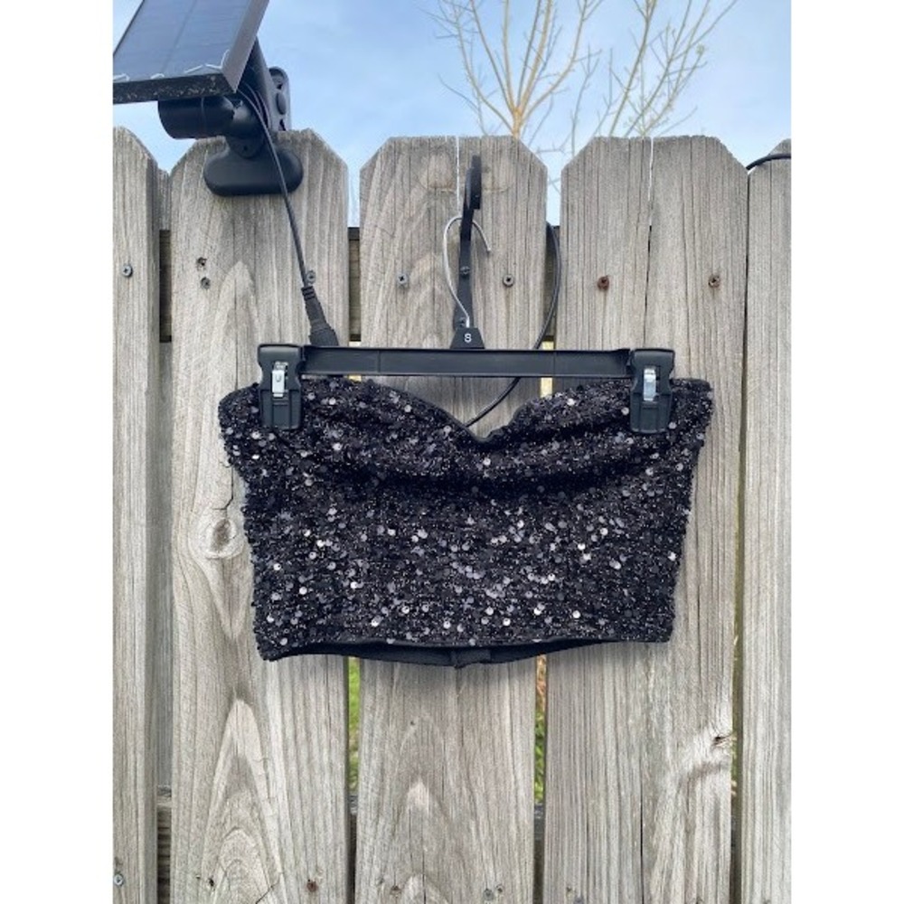 HM Black Sequin Tube Top Strapless Cropped Party Blouse Small
